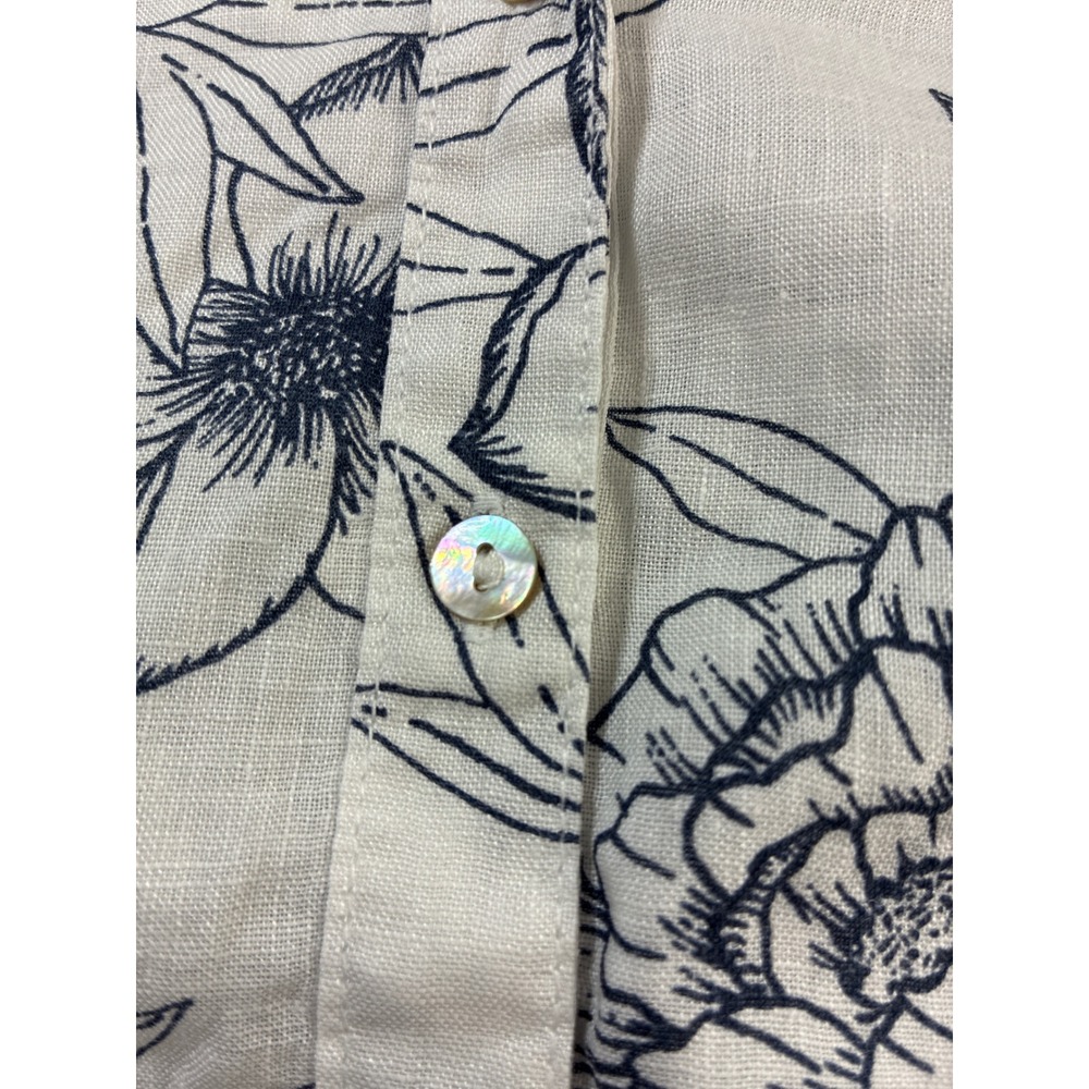 Rachel Ashwell Womens Large Linen Button Down Shirt Floral Botanical Navy White - Picture 6 of 11